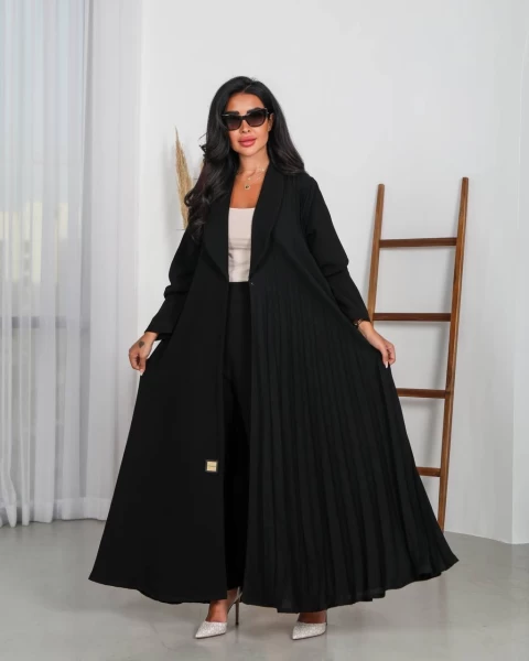 Black pleated crepe blazer abaya C:IB150