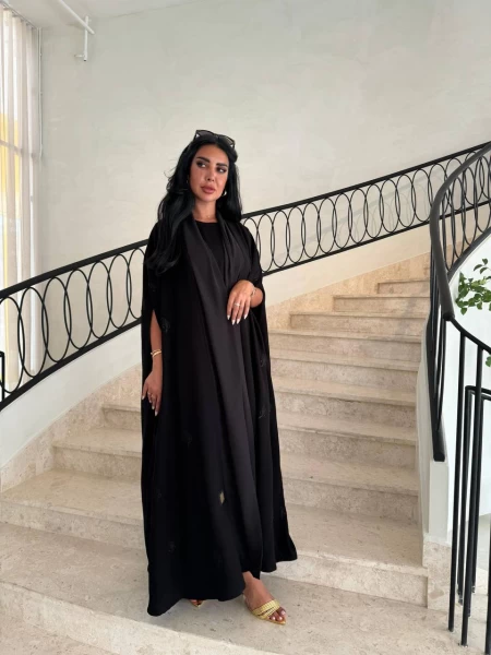 Crepe Abaya with embroidered chiffon IB171 Black